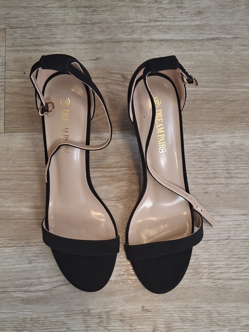 Dream Pairs Black and Nude Strappy Ankle-Heel Sandals